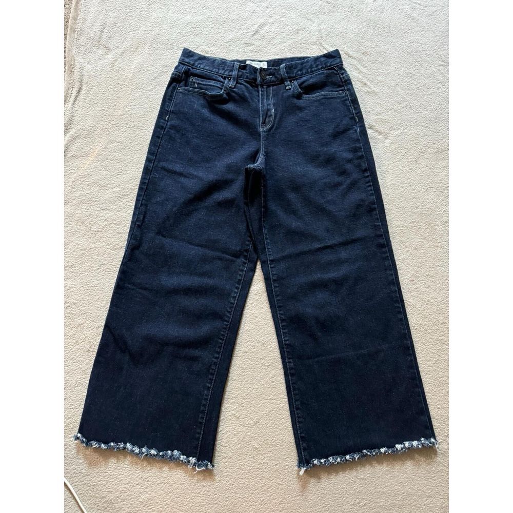 ARTELIER Nicole Miller Sullivan Dark Wash Wide Leg Crop Raw Hem Denim Jeans 26